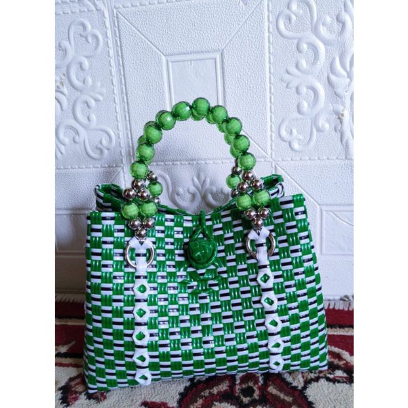 TAS ANYAMAN PLASTIK/TAS WANITA CANTIK/TAS ANYAM HANDLE MONTE
