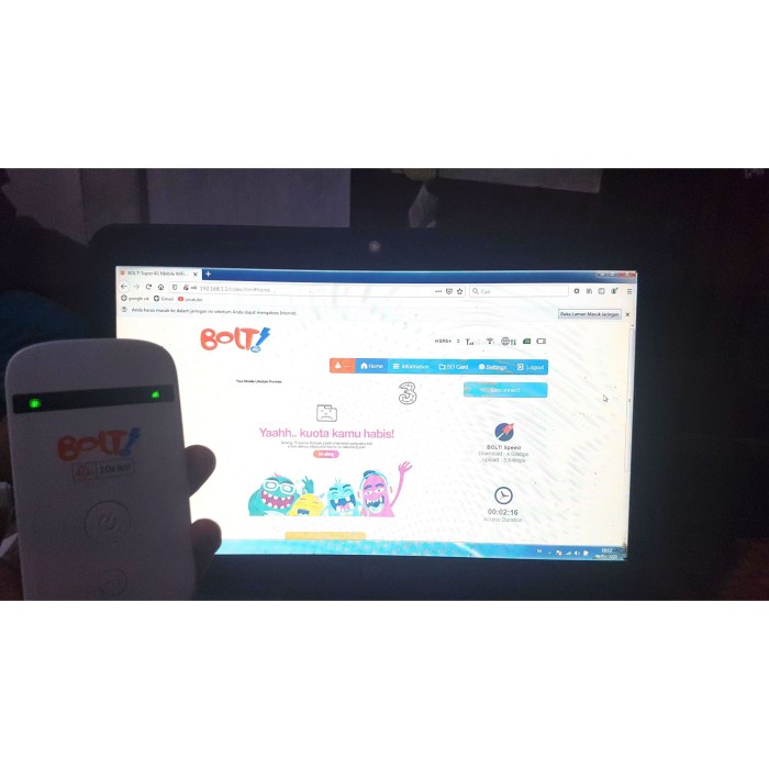 Modem Bolt MF90 Unlocked ALL GSM (Tanpa Baterai)