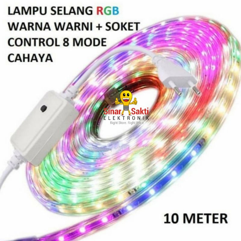 Lampu Led Strip Selang Warna Warni Hias + adaptor 10 meter outdoor