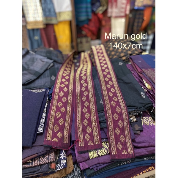 selendang songket tenun bali-Marun gold