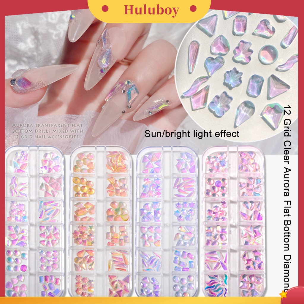 Huluboy Huluboy♡ 1 Kotak 12 Grids Glitter Bahan Resin Untuk Dekorasi Manicure