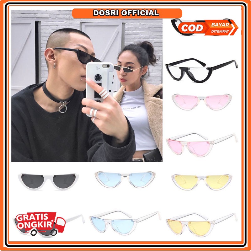 [ BISA COD ] Cat Eye Sunglasses Cool Trendy Half Frame Rimless Cat Eye Women Fashion Clear /kacamata