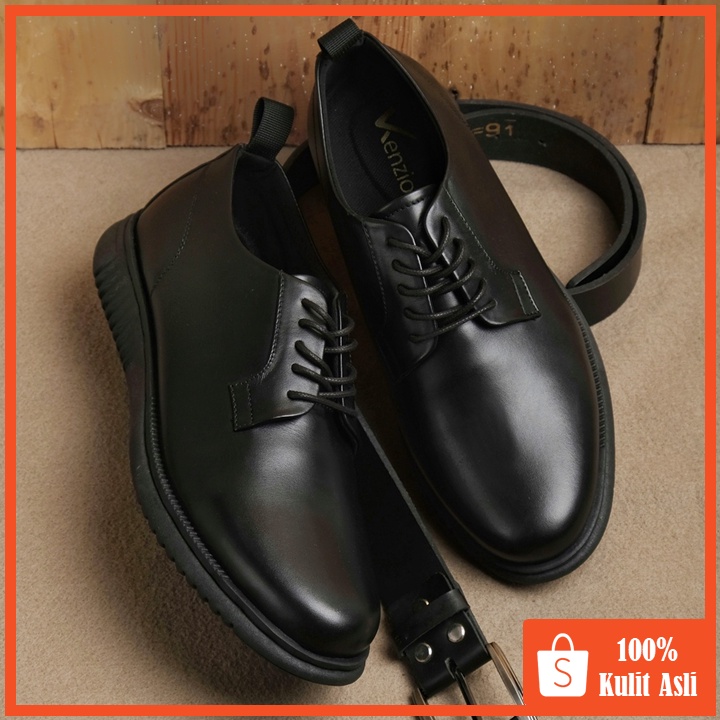 Plato Black (Kulit Asli) - Sepatu Formal Pria Kulit Sapi Asli Sepatu Pantofel Pria Kulit Asli Casual Formal Kerja Kuliah Kantor Pantopel Kasual Original