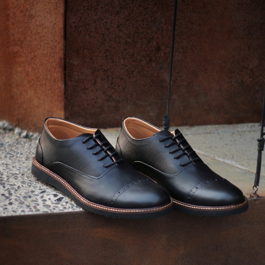 Jazz 0.1 Black | Sepatu Kulit Vintage Klasik Pria Cowok Derby Formal Original Footwear | FORIND Reyl