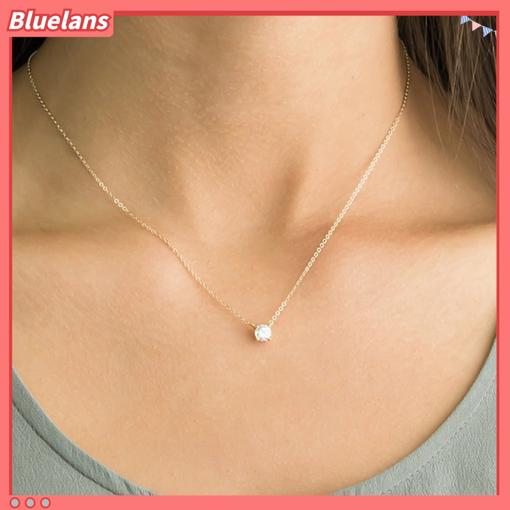 Bluelans Kalung Rantai Tipis Hias Cubic Zirconia Untuk Wanita