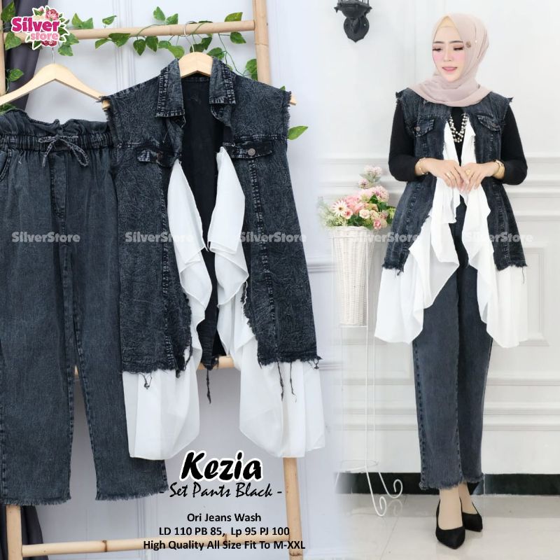 KEZIA SET JEANS PREMIUM / SETELAN BLAZER DAN CELANA JEANS / SETELAN BAJU JEANS WANITA TERBARU