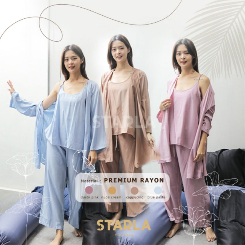 BAJU TIDUR SET 3IN1 PIYAMA WANITA PREMIUM DEWASA KIMONO SEKSI RAYON HERNI STARLA