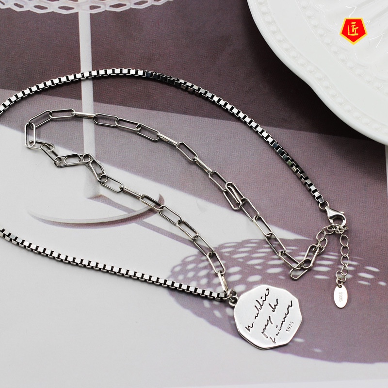 [Ready Stock]Women's Korean-Style S925 Silver Retro Alphabet round Necklace