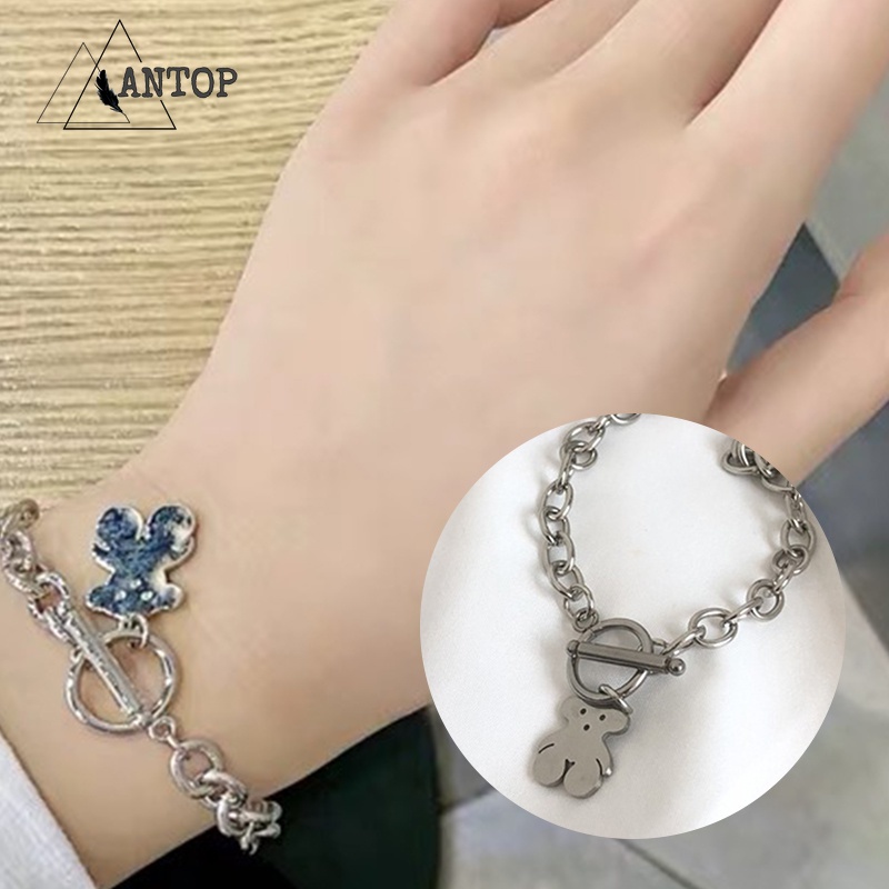 Korean Gelang Bahan Titanium Steel Desain Beruang Gaya Hip Hop Gelang Untuk Pasangan ANTOP