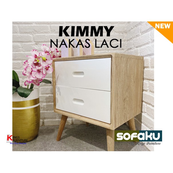 KIMMY Nakas Laci Kayu - Meja Sudut Kamar / Meja Nakas 2 Laci Nordic