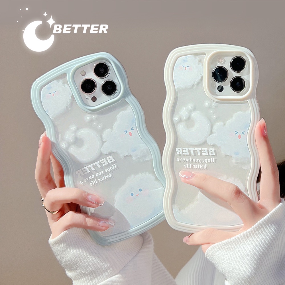 2in1 Musim Panas Warna Cahaya Awan Lucu Transparan Bentuk Twist Phone Back Case Cover Untuk X XR XS 11 12 13 14 PLUS PRO MAX