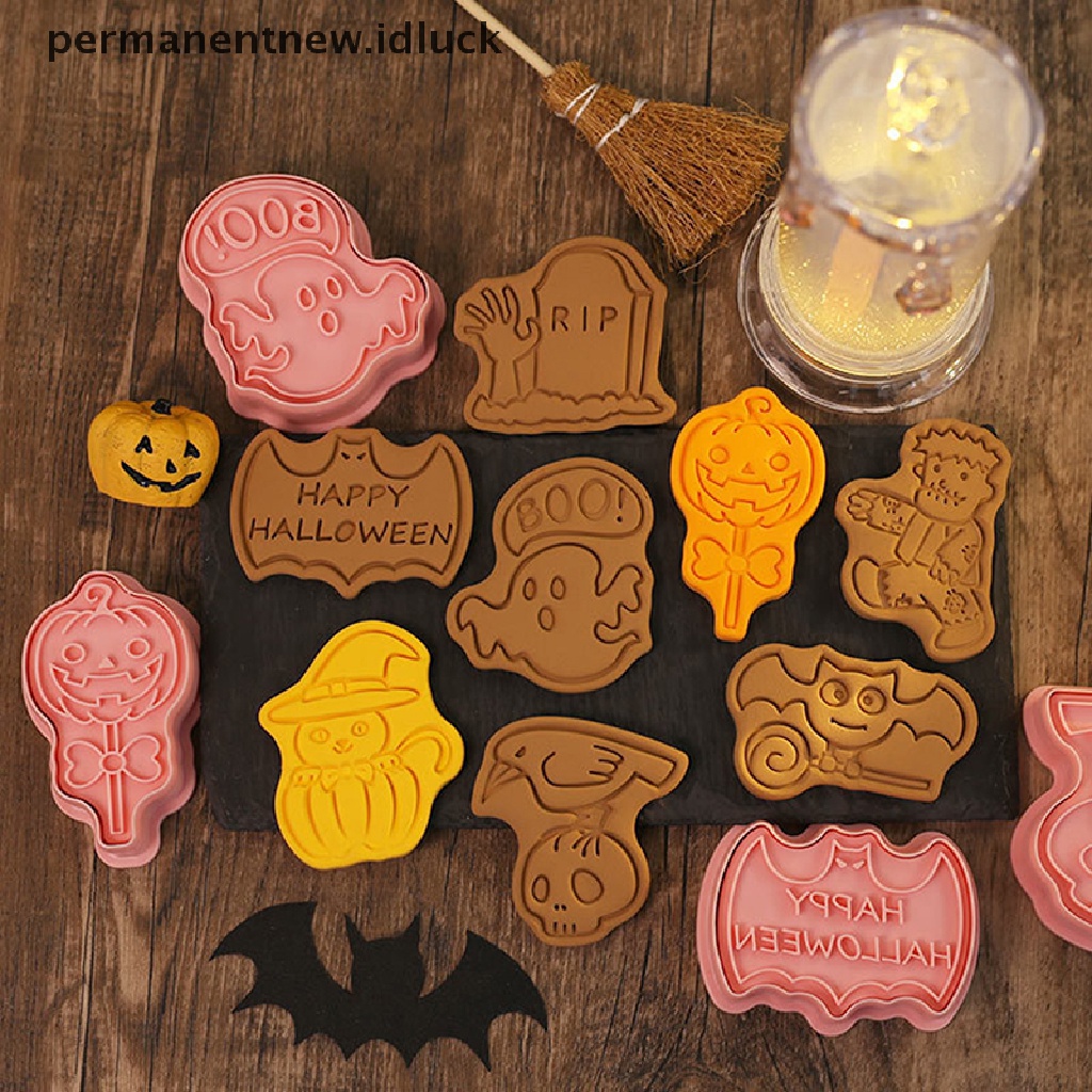 8 Pcs Pemotong Biskuit Bahan Plastik Bentuk Hantu Monster Halloween