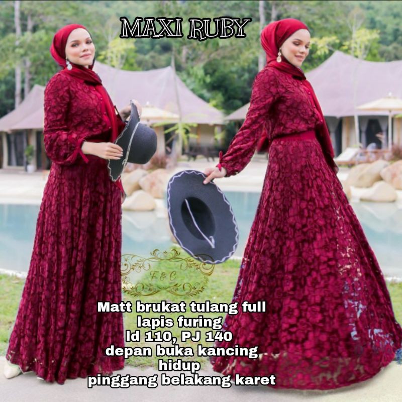 MAXY RUBY, BRUKAT PREMIUM FURING, GAMIS HIJAB MUSLIM, MAXY DRESS