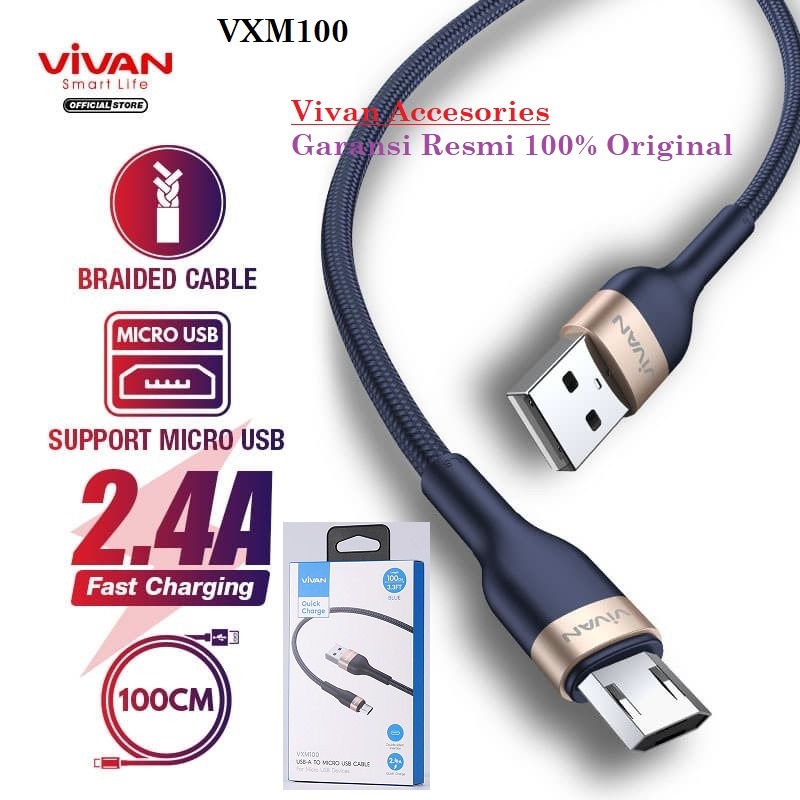 Vivan VXM100 Kabel Data Micro USB Android 1M Quick Charging 2.4A