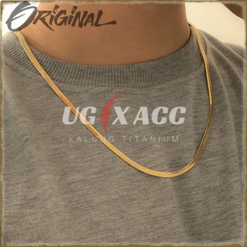 Kalung Titanium Pria Wanita Anti Karat Gold Emas Model Belut Gepeng Kalung Monel Anti Karat Pria Wan