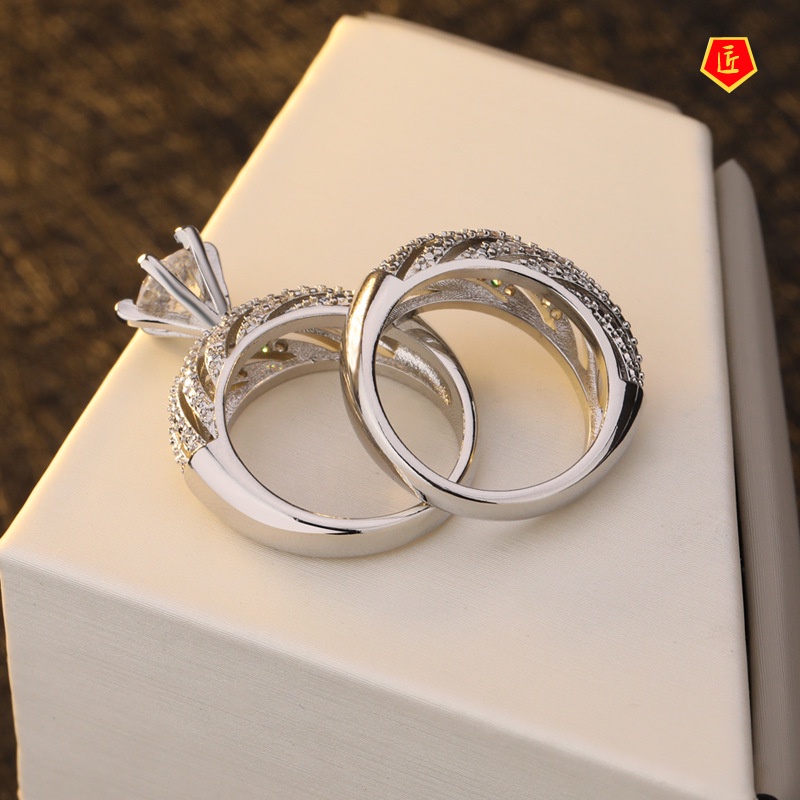 [Ready Stock]Full Diamond Moissanite Ring Set Female S925 Silver Simple Temperament