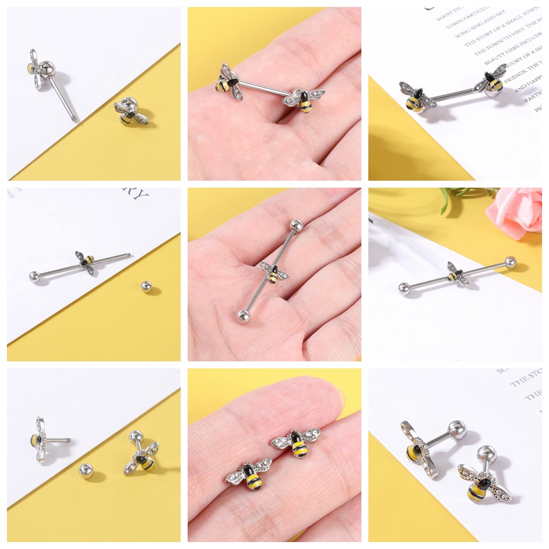 1pc Anting Stud Tindik Palsu Bentuk Lebah Bahan Stainless Steel Untuk Bibir Perut Pusar Hidung