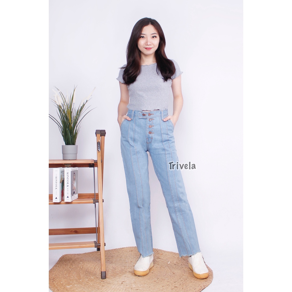 Boyfriend Mella  BOYFRIEND LINE BUTTON JEANS WANITA 27-34 Non Stretch PREMIUM Murah Kekinian