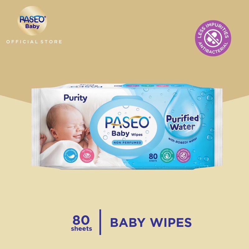 Paseo Baby Wipes Purified Water 80S Tisu Tissue Basah Bayi Air Murni