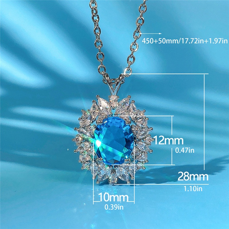 Kalung Liontin Cubic Zirconia Warna Biru Untuk Wanita