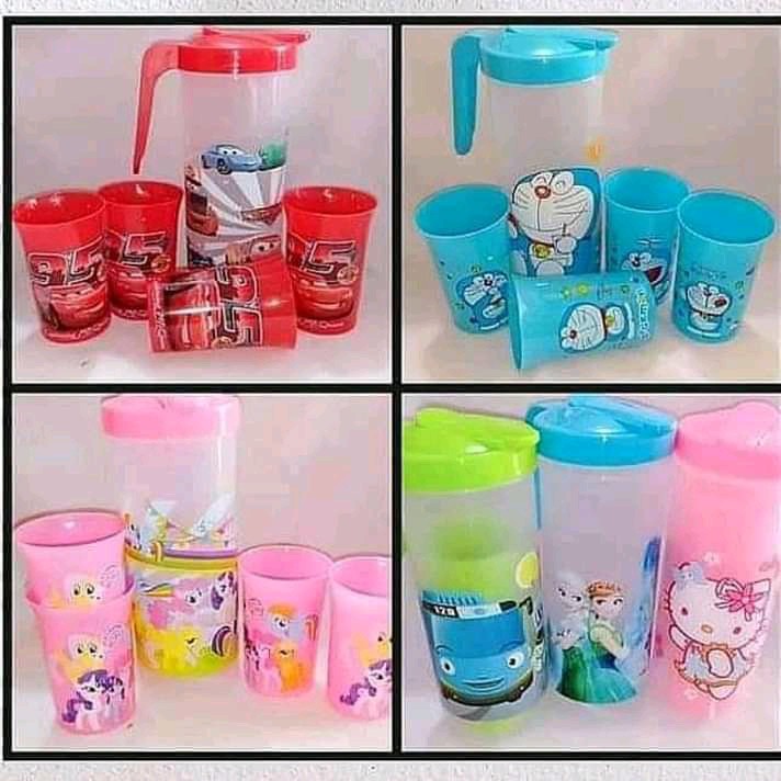 TEKO GELAS SET PLASTIK 5 IN 1/TEKO BERANAK GELAS TEKO SET KARAKTER Tempat Air Minum Gelas Jumbo Set