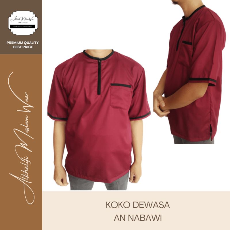 Couple Koko Dewasa An-Nabawi (Maroon List Hitam) Berkualitas By Alkhalifi Moslem Wear