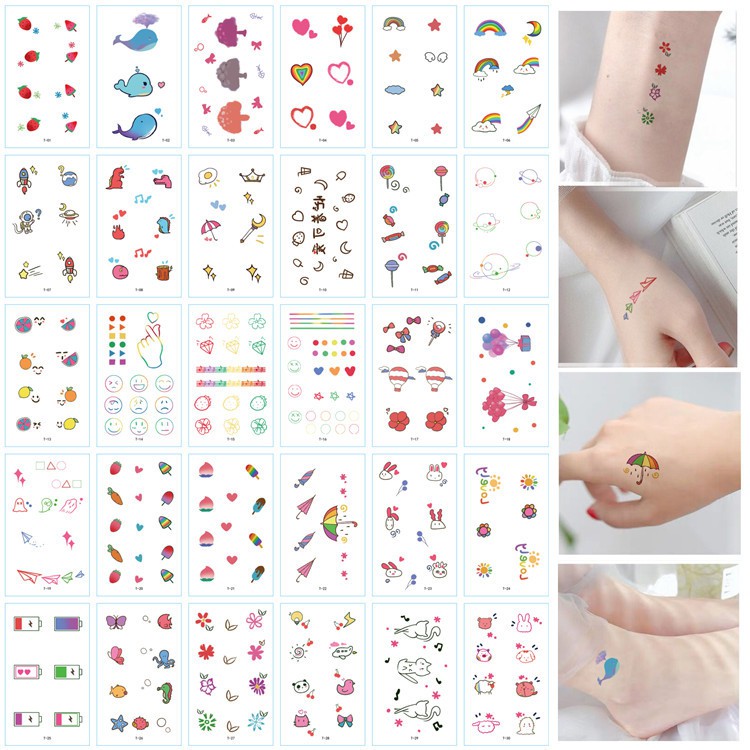 30pcs Temporary Tattoo Sticker Motif Tulisan Cartoon Small Fresh Waterproof Tattoo Stickers