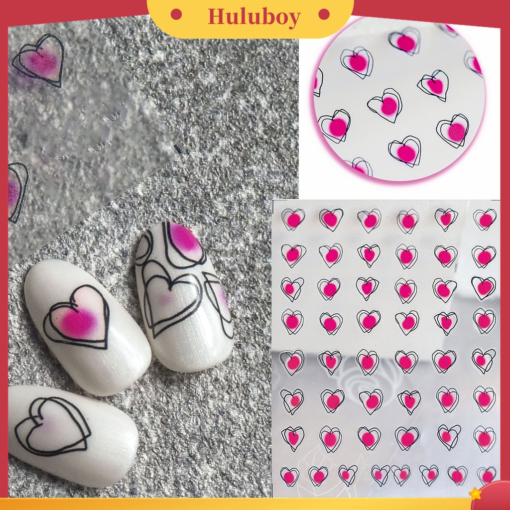 Huluboy Huluboy♡ Stiker Kuku Motif Hati 3D Warna-Warni Untuk Dekorasi Nail Art