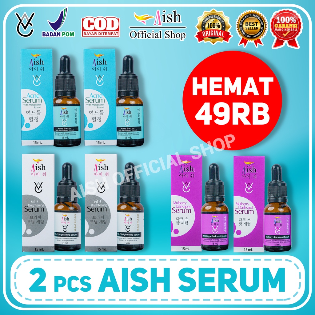 Aish Skincare Paket Hemat Aish Serum 2 pcs Aish Serum Acne / Aish Serum Brightening / Aish Serum Darkspot Rangkaian Paket Lengkap Aish Skincare ORIGINAL 200% BPOM AMAN