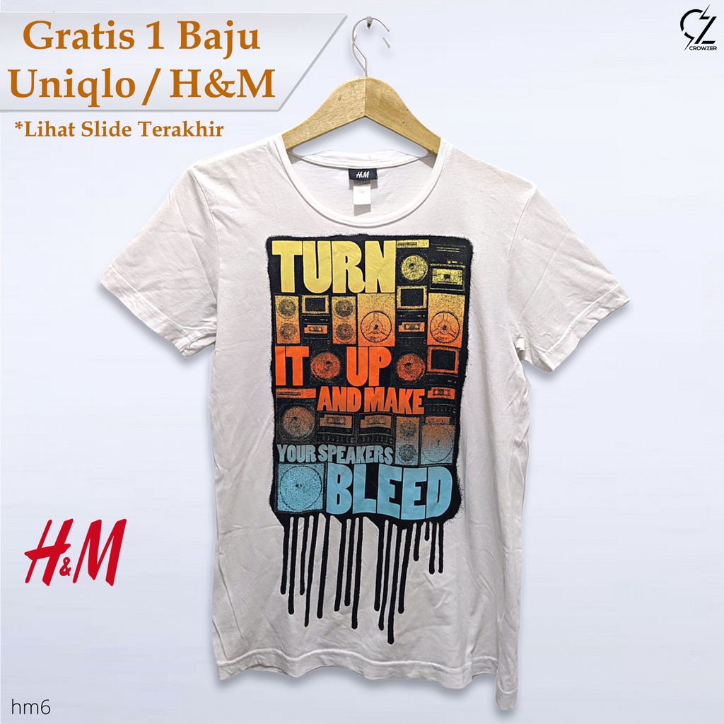 Kaos T shirt baju H&M Vintage Pria Distro Cowok katun H&M Original Thrift Second Branded