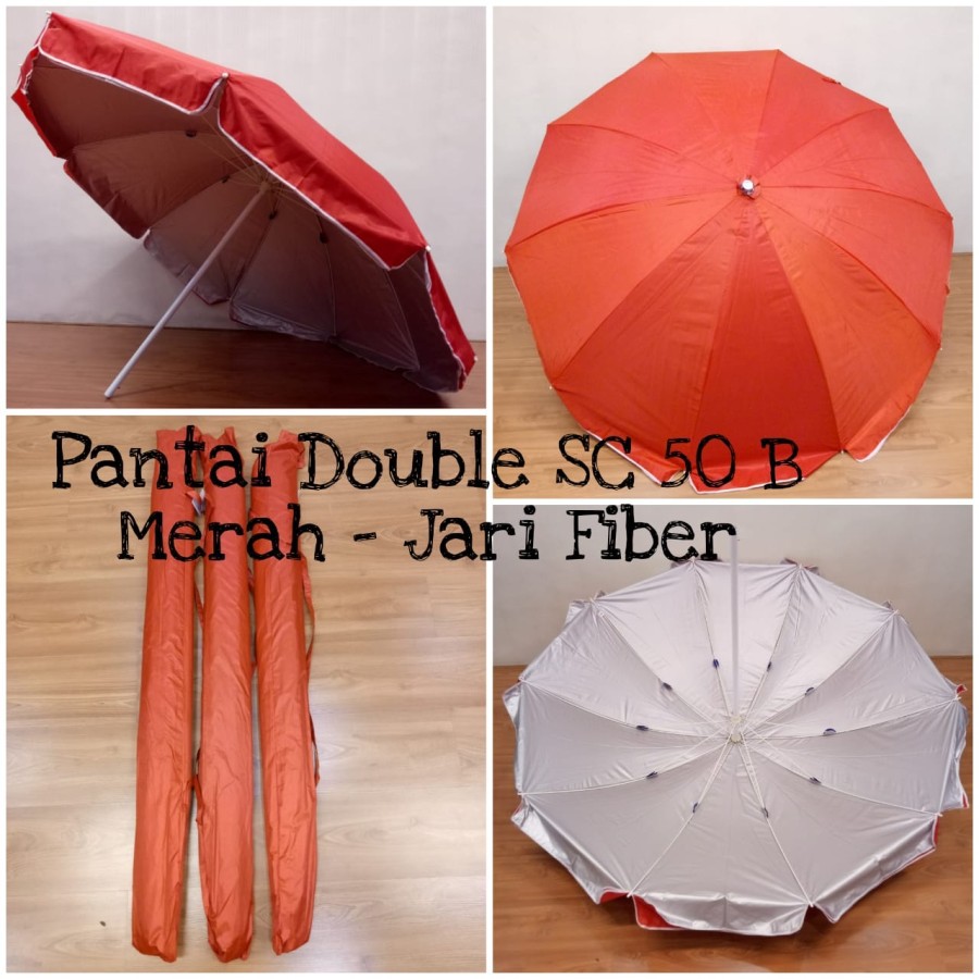 Payung tenda 50 double anti uv kuat jari fiber rangka kokoh anti badai