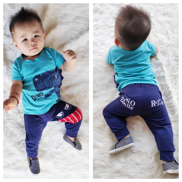 BLUE DINO jogger set setelan anak cowok baby baju bayi 1-3 TAHUN  12 Bulan setelan jogger anak laki laki baju anak laki laki kaos anak celana panjang jogger anak baby balita