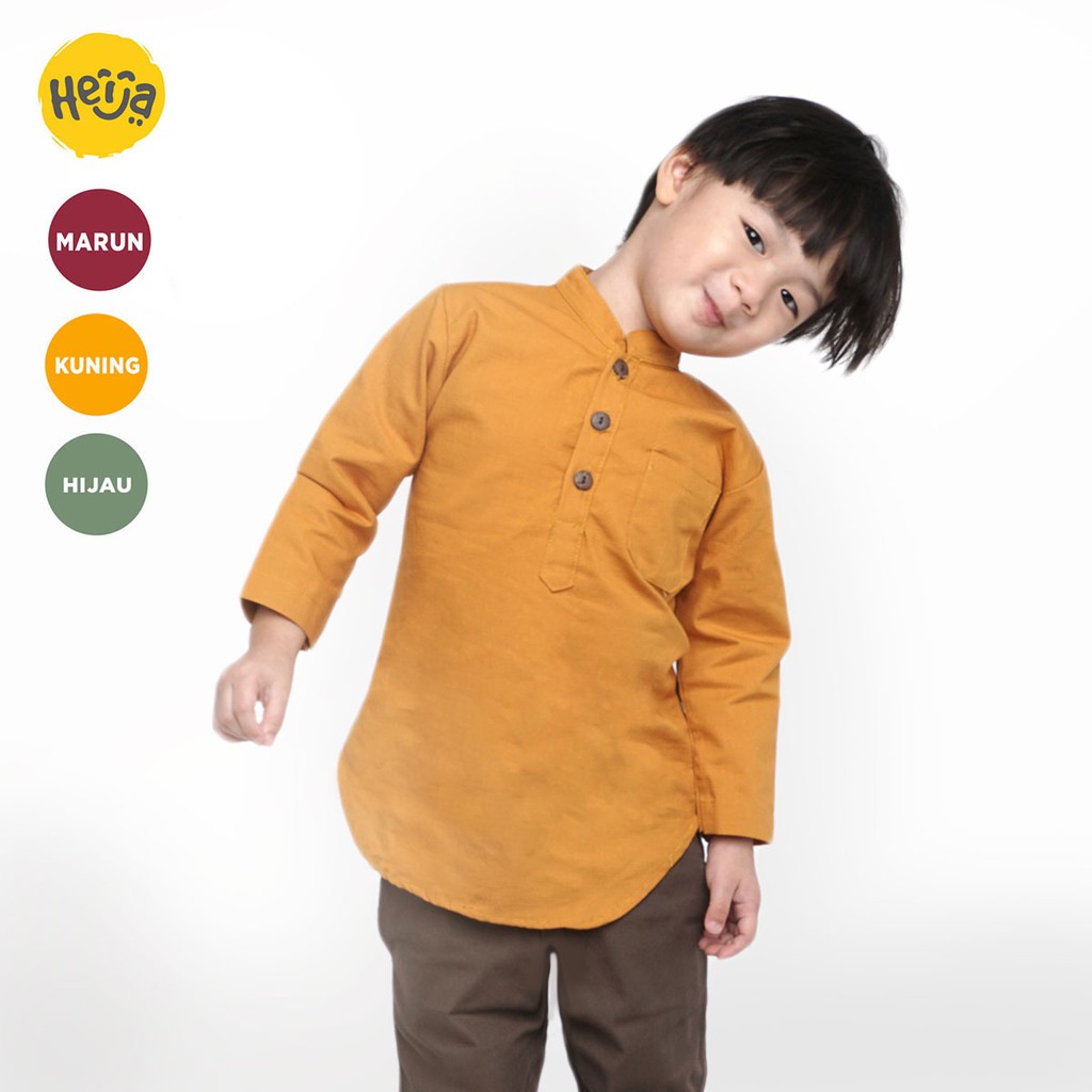 KEMEJA KOKO ANAK KURTA lengan panjang umur 1-13th Remaja Couple Ayah Dewasa - KUNING KUNYIT | HEIJA KIDS