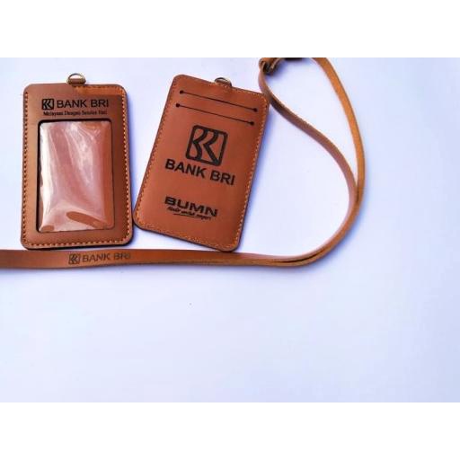 

℮ Name Tag ID card Holder Bank BRI Kulit Asli Bonus Tali Lanyard ○