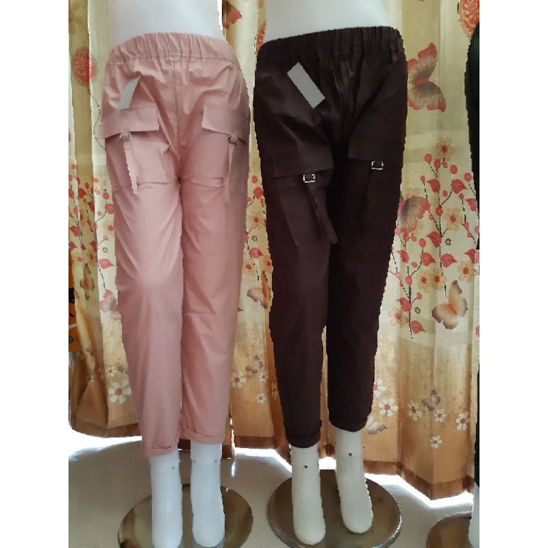 Baggy pants saku depan katun streech