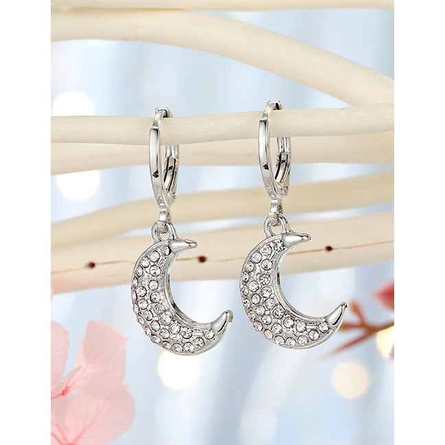 LRC Anting Tusuk Fashion Golden Butterfly Diamond Moon Contrast Alloy