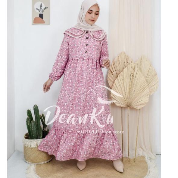 {BPP.20Au22ᴷ} Yabie Dress Gamis Baju Kondangan Wanita Muslim Size M L XL Motif Bunga Lengan Panjang 