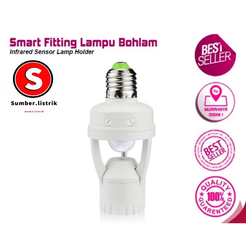 Smart Fitting E27 Lampu Bohlam Motion Sensor Gerak Otomatis Nyala