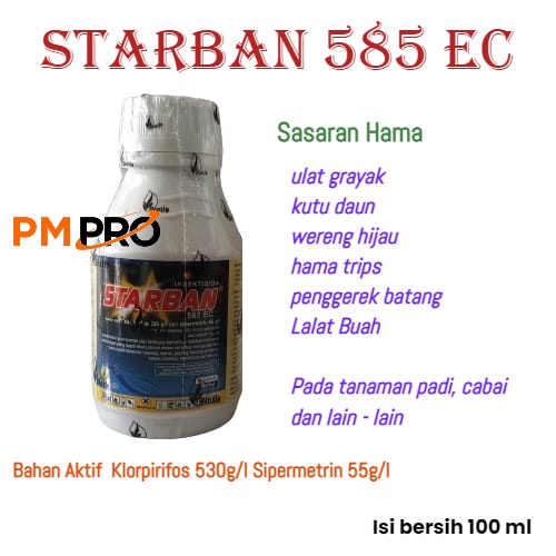 Insektisida Starban 585 EC 100 ml Bahan Aktif  Klorpirifos 530g/l Sipermetrin 55g/l obat hama Ulat G