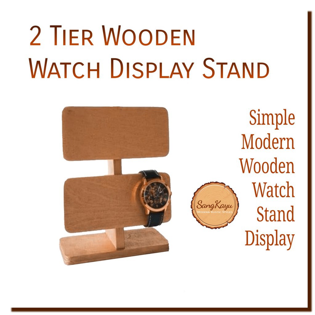 Display jam tangan aksesoris kayu 2 susun Wooden watch display stand