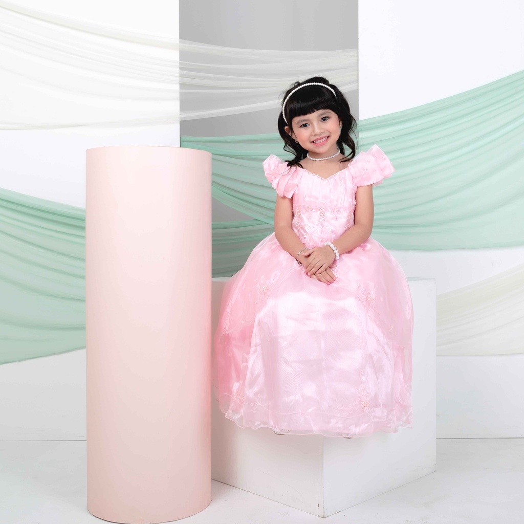 NIKI Dress Anak Satin Lace Mutiara Pita Elegan 3003