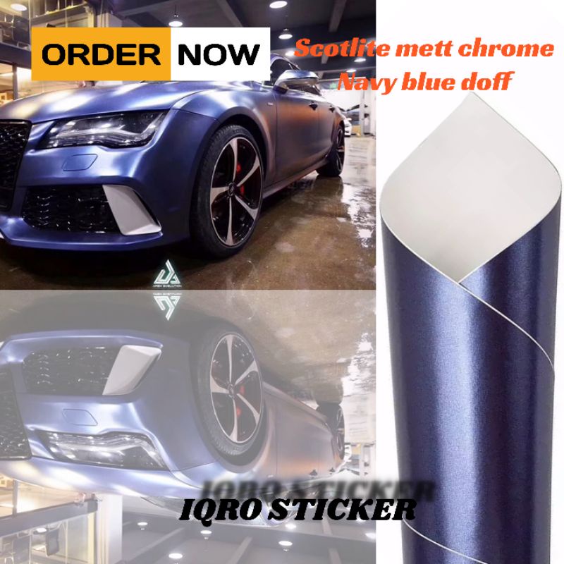 Sticker skotlet motor mobil metalic chrom doff biru navy metalik krom mirror mengkilap merk maxdecal