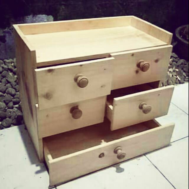Kotak laci mini kayu pinus... Rak laci kayu mini