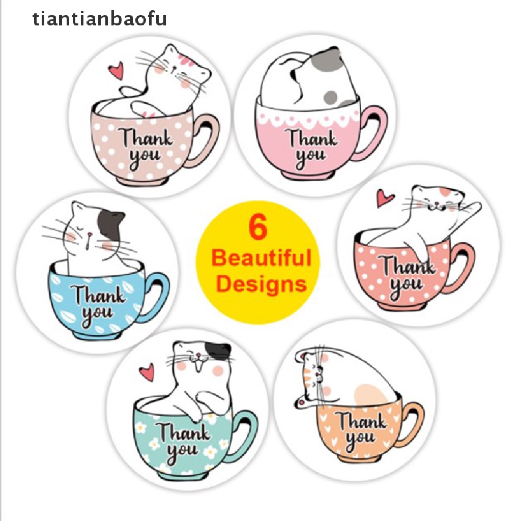 [tiantianbaofu] 500pcs Cat Thank You Stickers  Round Adhesive seal Labels for Gift Decoration  Boutique