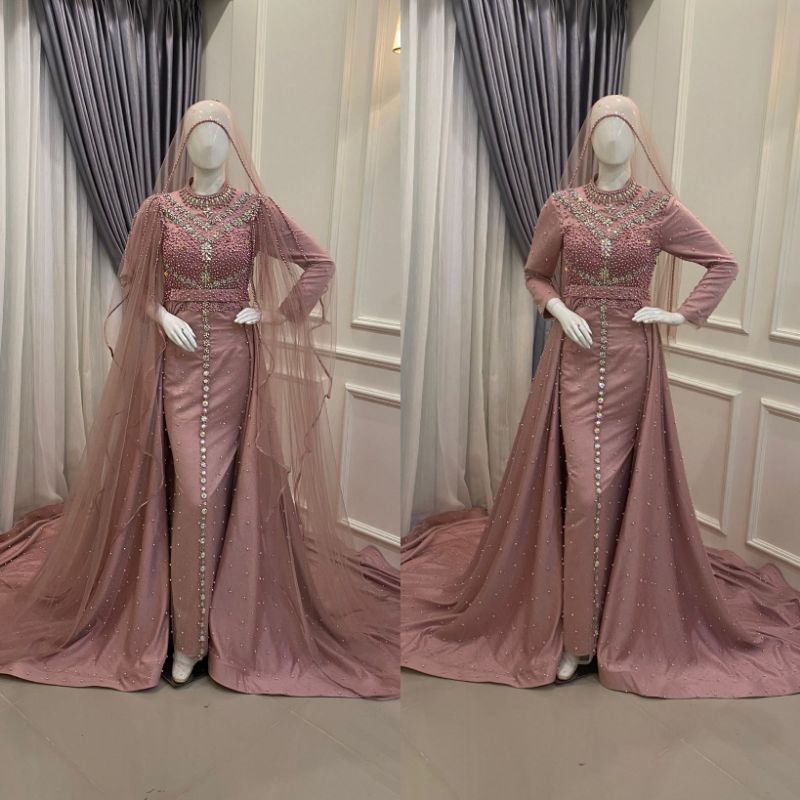 GAUN PENGANTIN SLIM  FULL PAYET BEREKOR MODERN//GAUN WEDDING MEWAH//GAUN