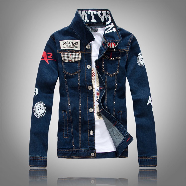 A Korea  Jaket Denim Pria Slim Fit cuci Denim Jaket Jaket Denim Rivet Jaket Denim