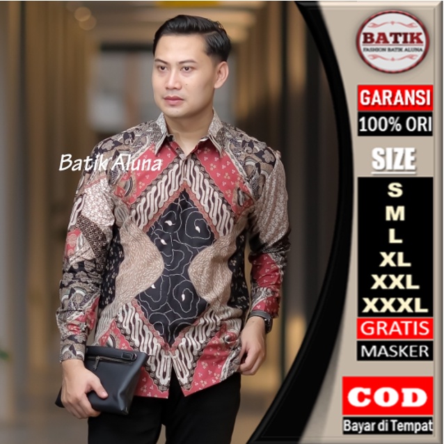 BAJU BATIK PRIA Batik Pria Lengan Panjang Premium Modern Original Full Furing Kemeja Batik Pria Lengan Panjang Slim Fit Lapis Furing Batik Cowok Batik Couple Lengan Panjang Reguler Batik Pria Modern Bahan katun Batik Pekalongan Fashion Batik Aluna