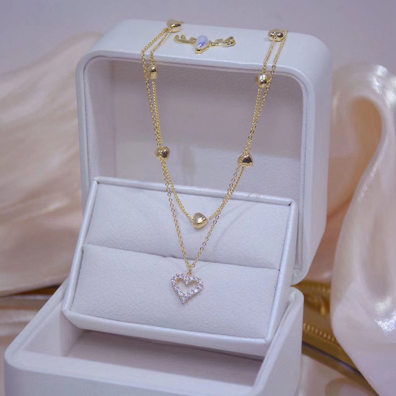 Kalung Rantai Dengan Liontin Hati Bahan Metal Gaya Retro Untuk Wanita