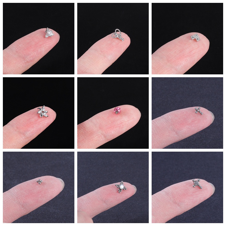 1pc Anting Tindik Bentuk Bunga / Hati / Batu Opal / Kristal Bahan Stainless Steel Untuk Wanita