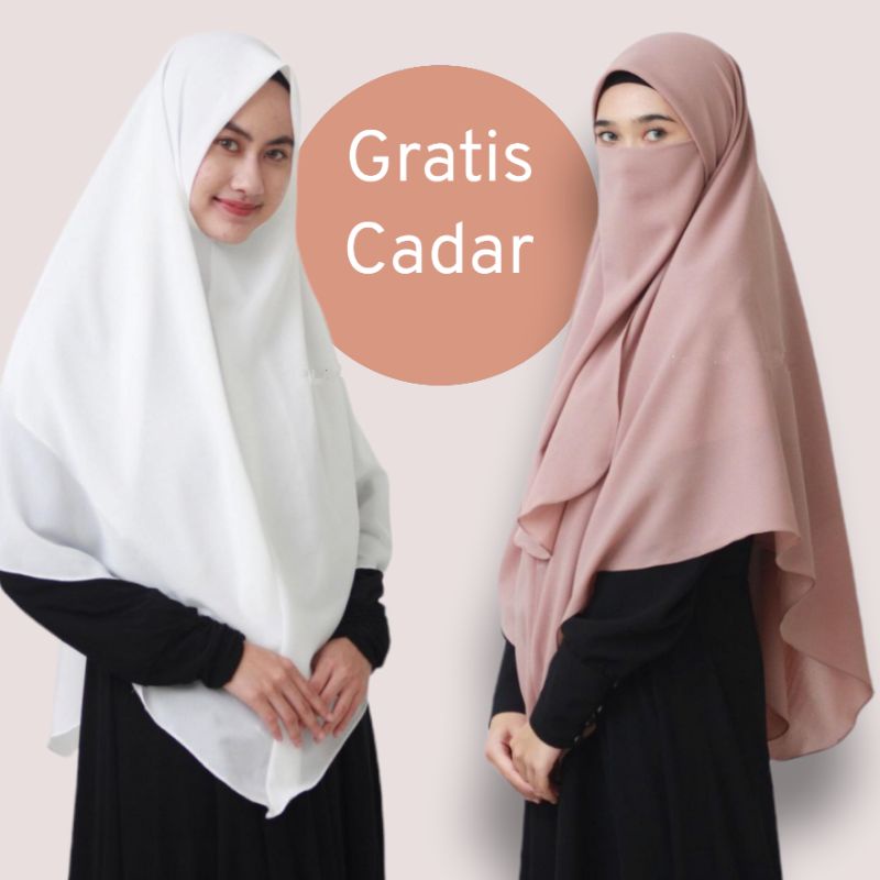 Khimar Jilbab Kerudung  Segiempat Instan Gratis Cadar Dua Layer Jumbo Syari Tanpa Pet Non Pad UKURAN 150X150 cm Bahan Diamond Crepe Kelim